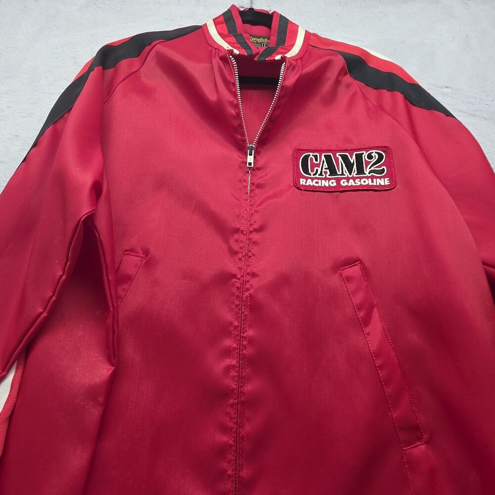 Vintage Swingster CAM2 Racing Gasoline Men's L Red Satin Nylon Jacket Patch